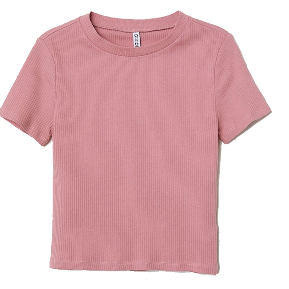 Ribbed Basic H&M Short Sleeve Tee - Dusty Pink